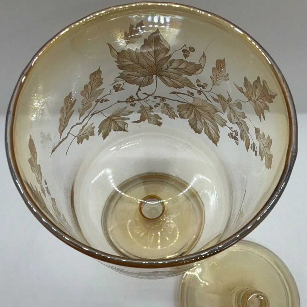 Amber Glass Pedestal Floral Candy Jar with Lid Round Free-Standing